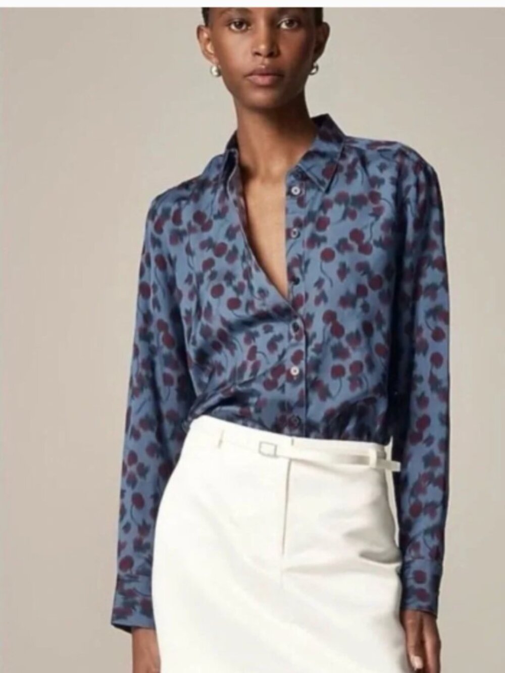 J.Crew Drapey Button Up Shirt Blouse 2X Blue Viscose Twill NWT